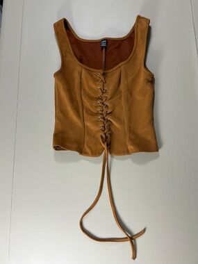 SHEIN Rust Brown Lace-Up Suede Crop Tank Top